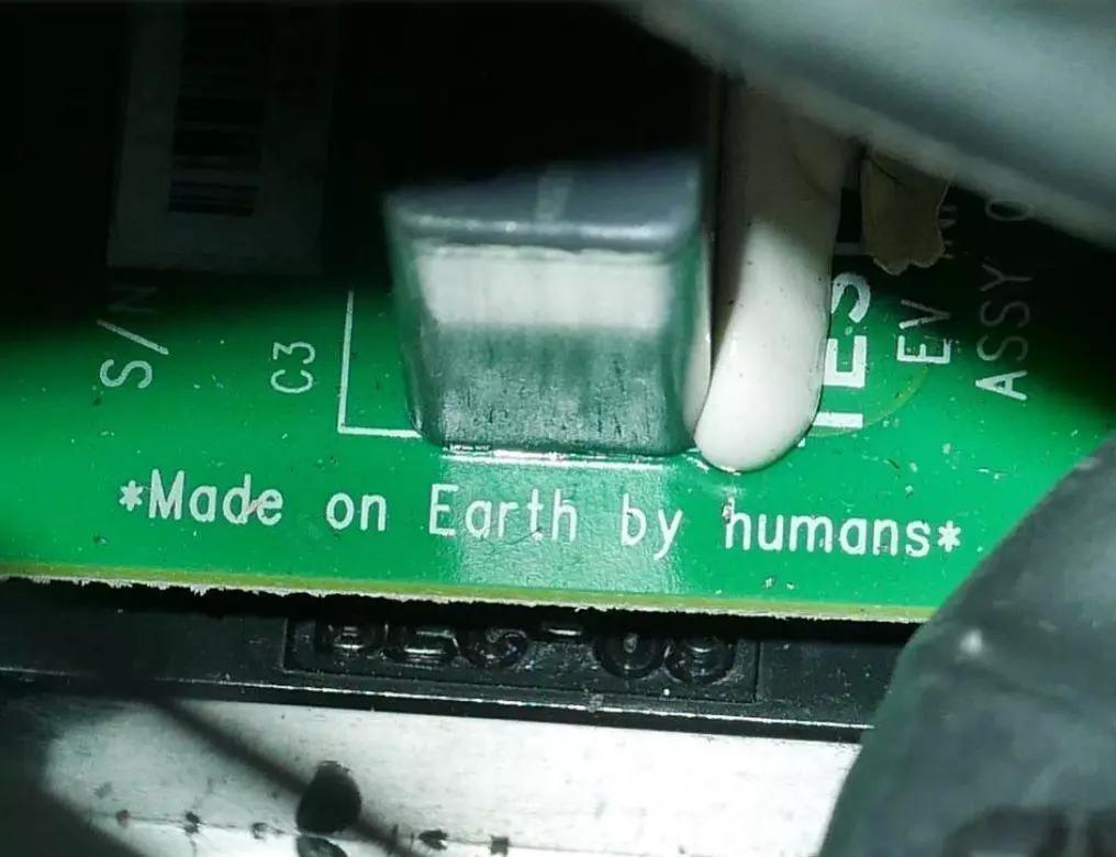 Printed on the circuit board of a car in deep space