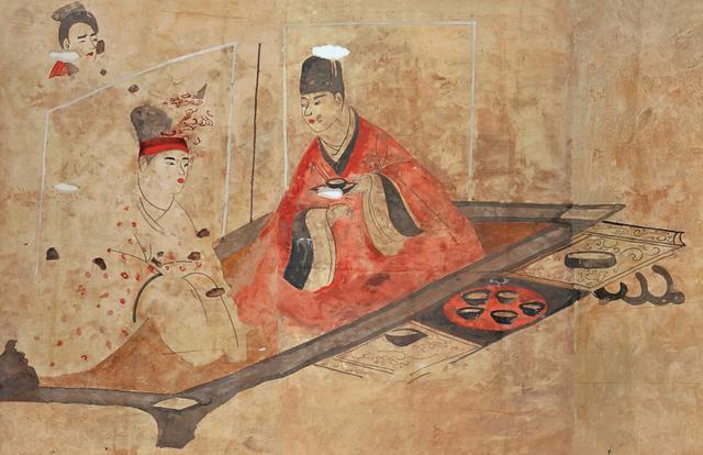 河南洛阳东汉墓壁画，《夫妇宴饮图》