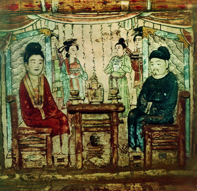 河南禹县白沙镇赵大翁墓壁画，《夫妻对坐宴饮图》