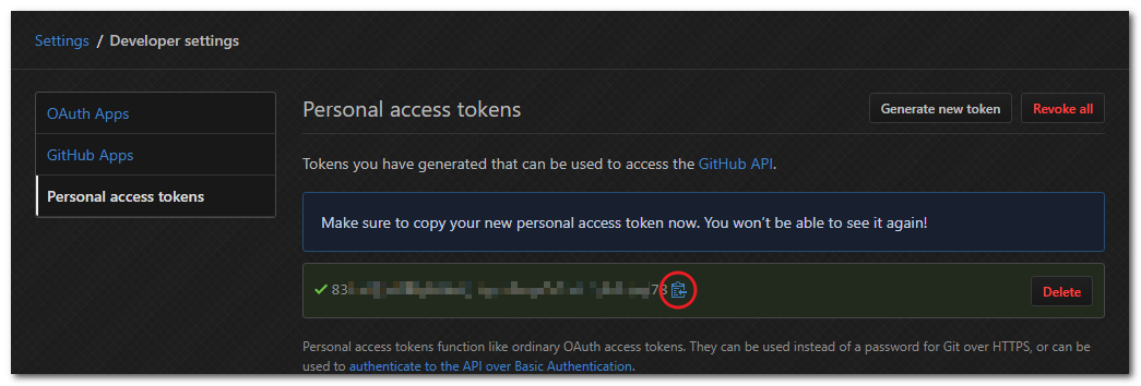 Copy personal access tokens