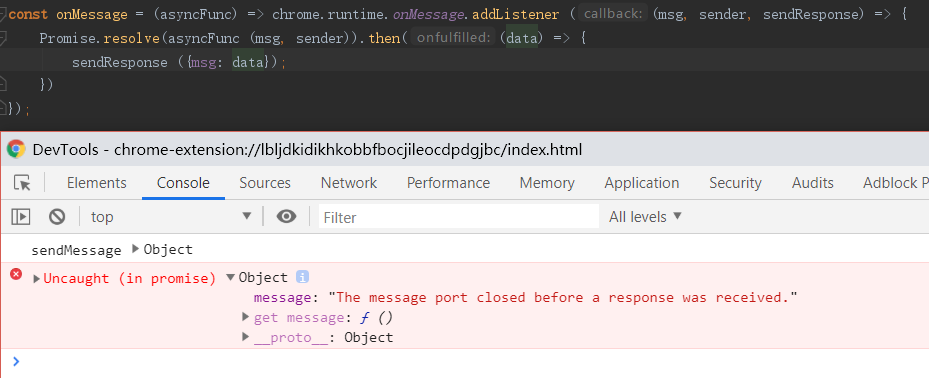 The message port closed before a response was received.