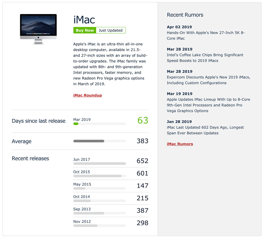 线上查询 iMac 更新周期