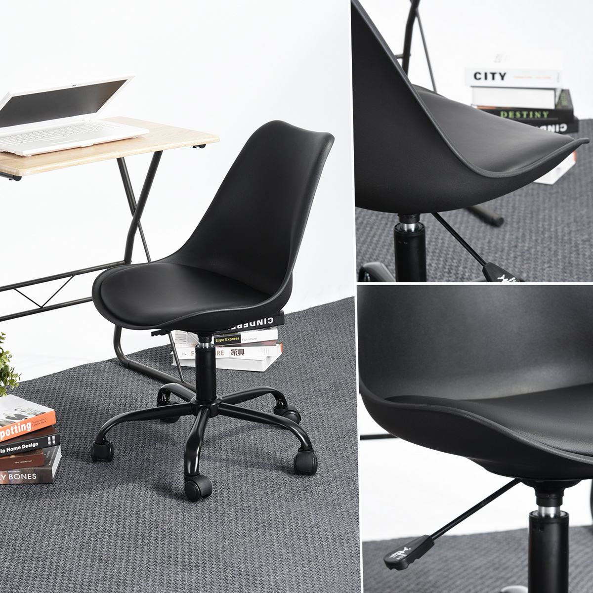 Fauteuil chaise de bureau sur roulettes XXL chargeable 220 kg pivotante hauteur réglable synthétique noir 040005626