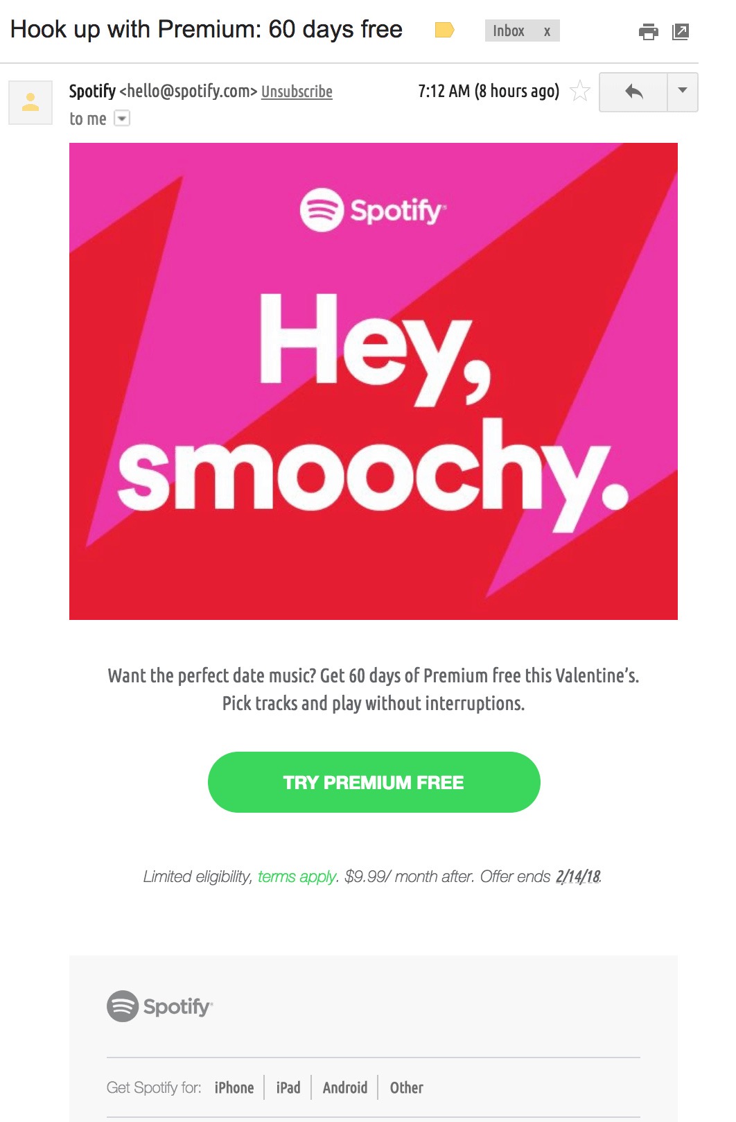 收到 Spotify 推广邮件
