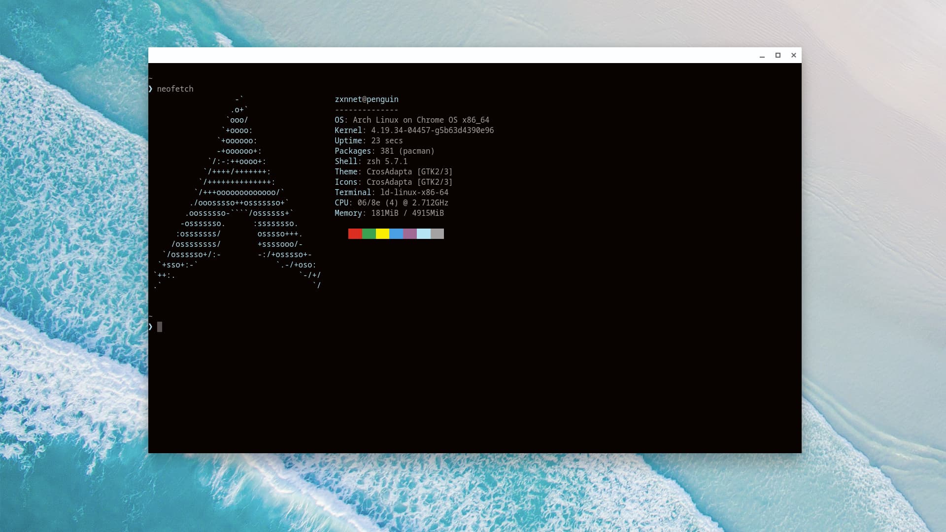 zsh arch in Chrome OS