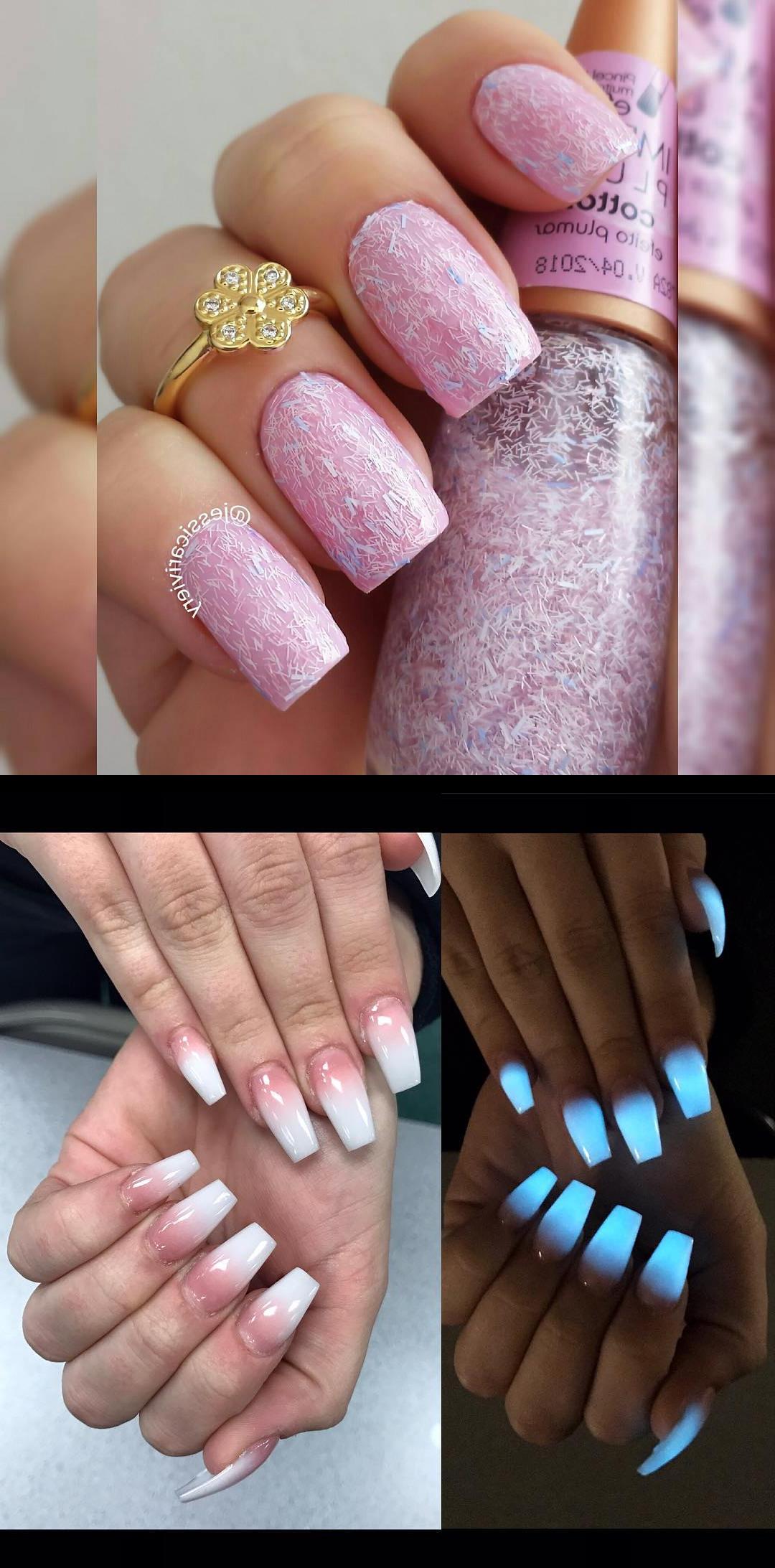 ballerina nails, foxy nails, regal nails, valentines day nails, bellagio nails Impala , Cotton da cole, ImpalaPlumy In dark and light, OmbrPink and White Glow Acrylic Coffin Nails 