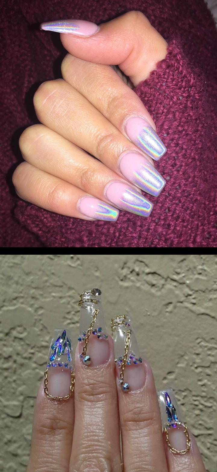 beautiful nails, ivy nails, fall nails, square nails, mimi nails Client View of OmbrHolographic Powder Coffin Nails Fun nails design 