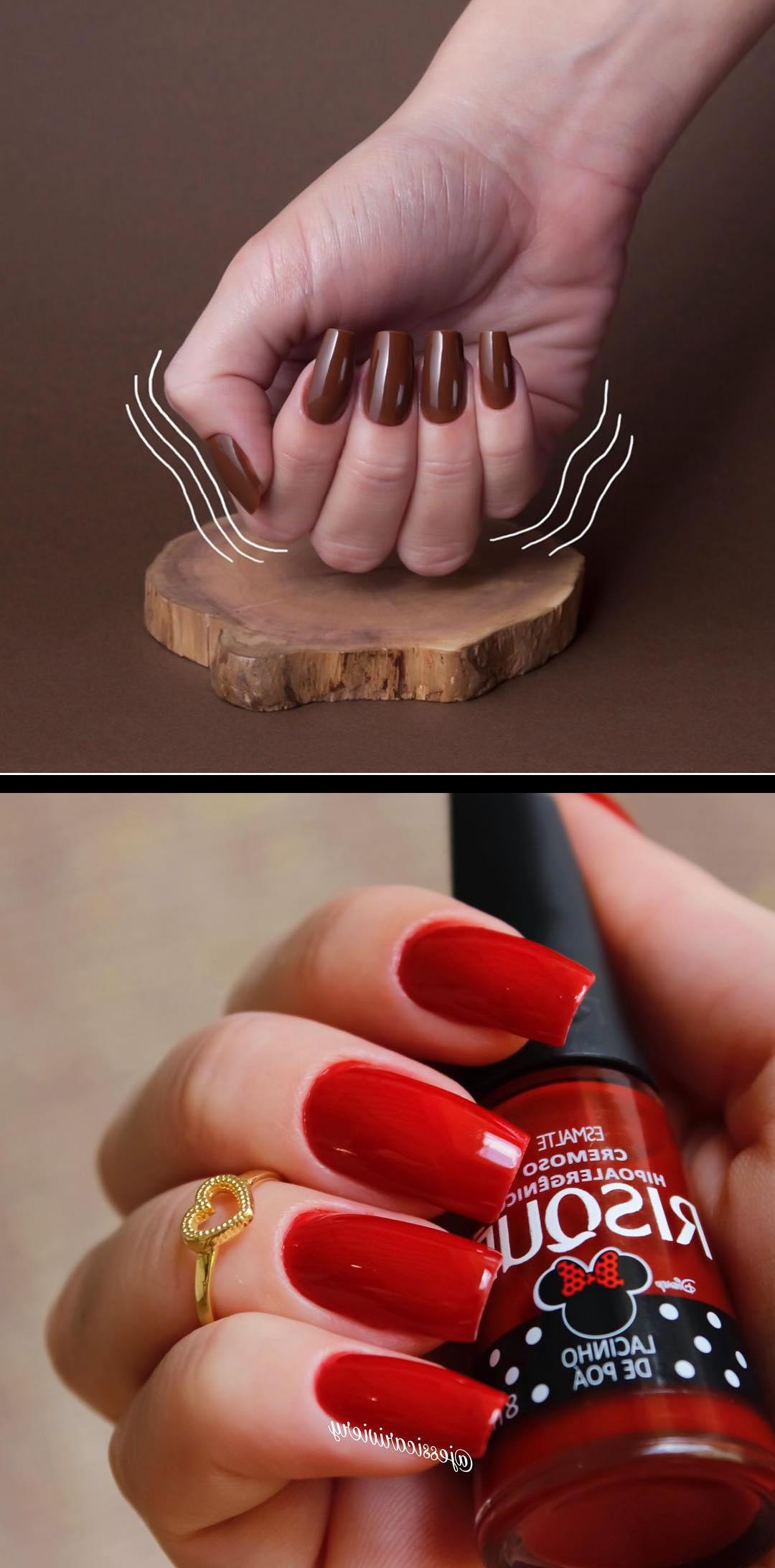trendy nails,matte nails,Boa noite amores! Cor Bate da Madeira da dailuscolor, coleFaSua Sorte Lade Poda risqueoficial Essa coleMinnie Mouse esttlinda Vocencontram na perfumariainova 