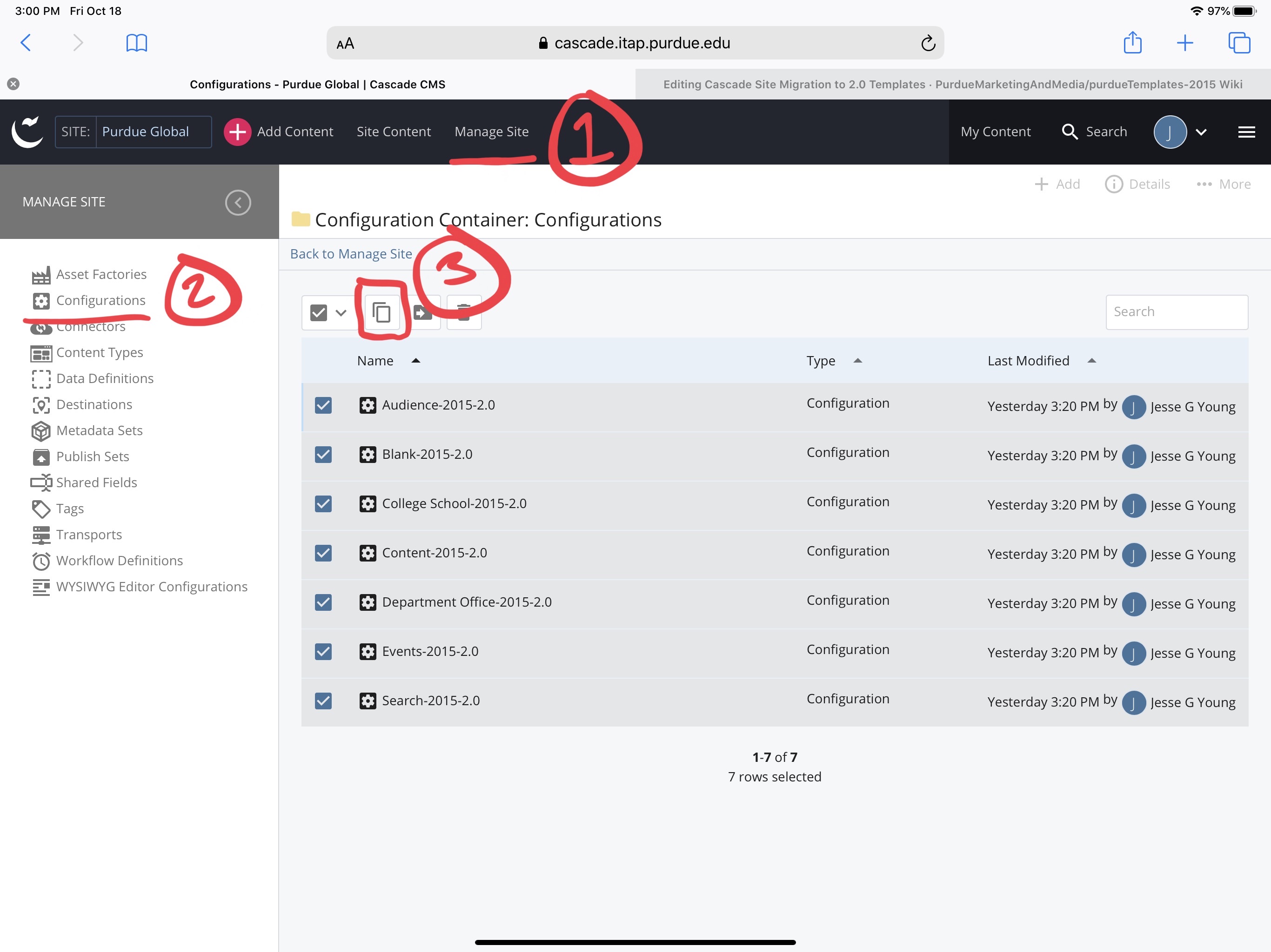 Copy content types to user’s site steps.