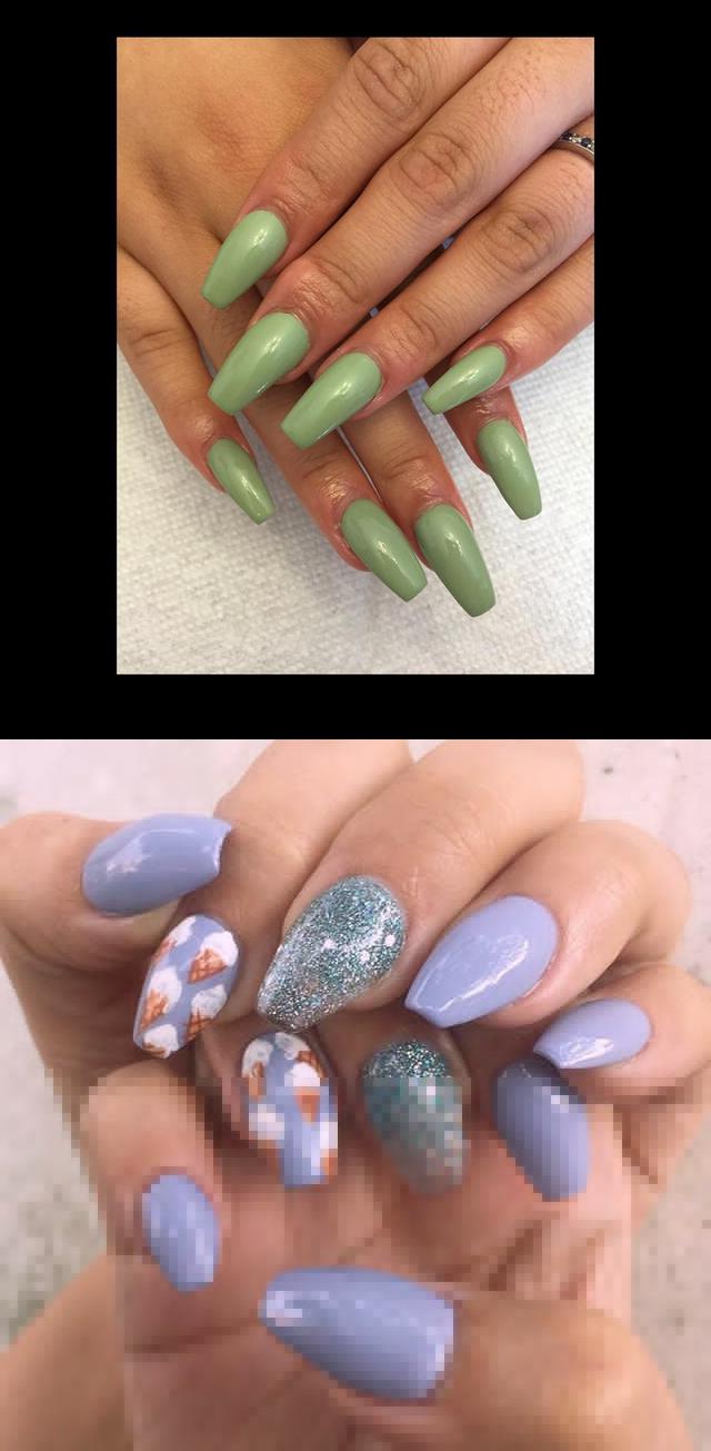 matte nail polish,nails and spa,Hoy ice cream nails citas disponibles en 3 horarios 10:00 1:00 y 5:00 Gel Green Coffin Nails  