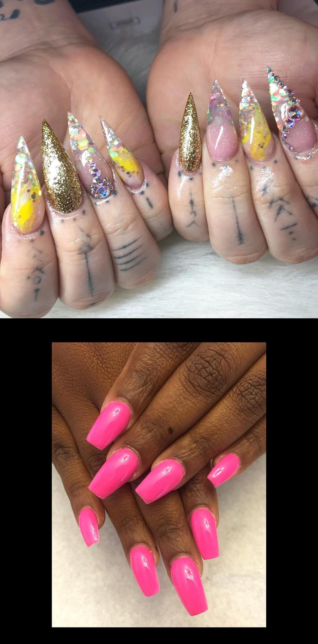 black acrylic nails,christmas nails,your next nail service pampernailgallery- - Goldby Pamper Artist Lonna (lonnanailedit) - your next Full Set, Fill, or Pedi service at pampernailgallery.com Now open in Fremont, California!- , getpamper , pampernailgallery , nails , oaklandnails , sanjosenails , sfnails , bayareanails , bayareanailtech , glitternails , colorful , cutenails , gold , goldnails , nailfashion Hot Pink Colored Acrylic Coffin Nails  