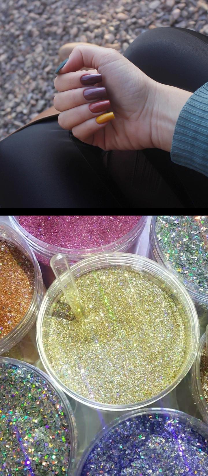 vivi nails,golden nails,New acrylic color glitter coming soon  Quando a paleta de cores combinam entre si ImpossnAMAR essa coleAs cores super diferenciadas e tenddessa esta, Lhamastdailus cores: Puro deboche (amarelo); Ntdisposta (marrom alaranjado); Sentimental, sou dessas (rosa queimado); Haja paci(vinho) e Svim pela comida (verde)  