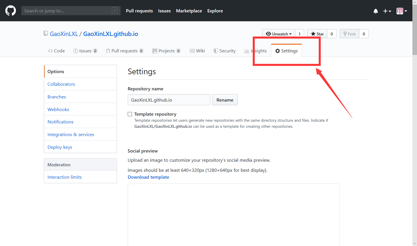 选择GaoXinLXL.github.io的Settings
