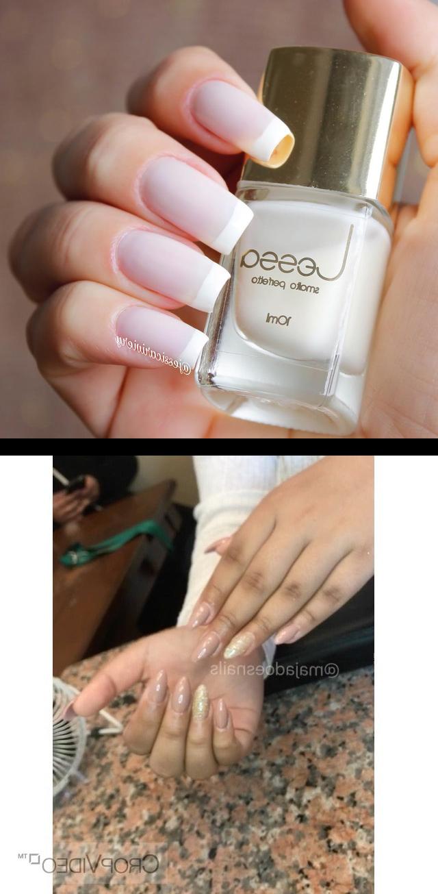 peach nails,summer acrylic nails,Love these almond nails  Boa noite amores! Estava com saudade da francesinha na mEssa eu fiz com os esmaltes da lessacosmeticos , as cores usadas foram: Cintilante cor PERLA e o transparente cor VELO Meninas, a lessacosmeticos faz envio para todo o Brasil  