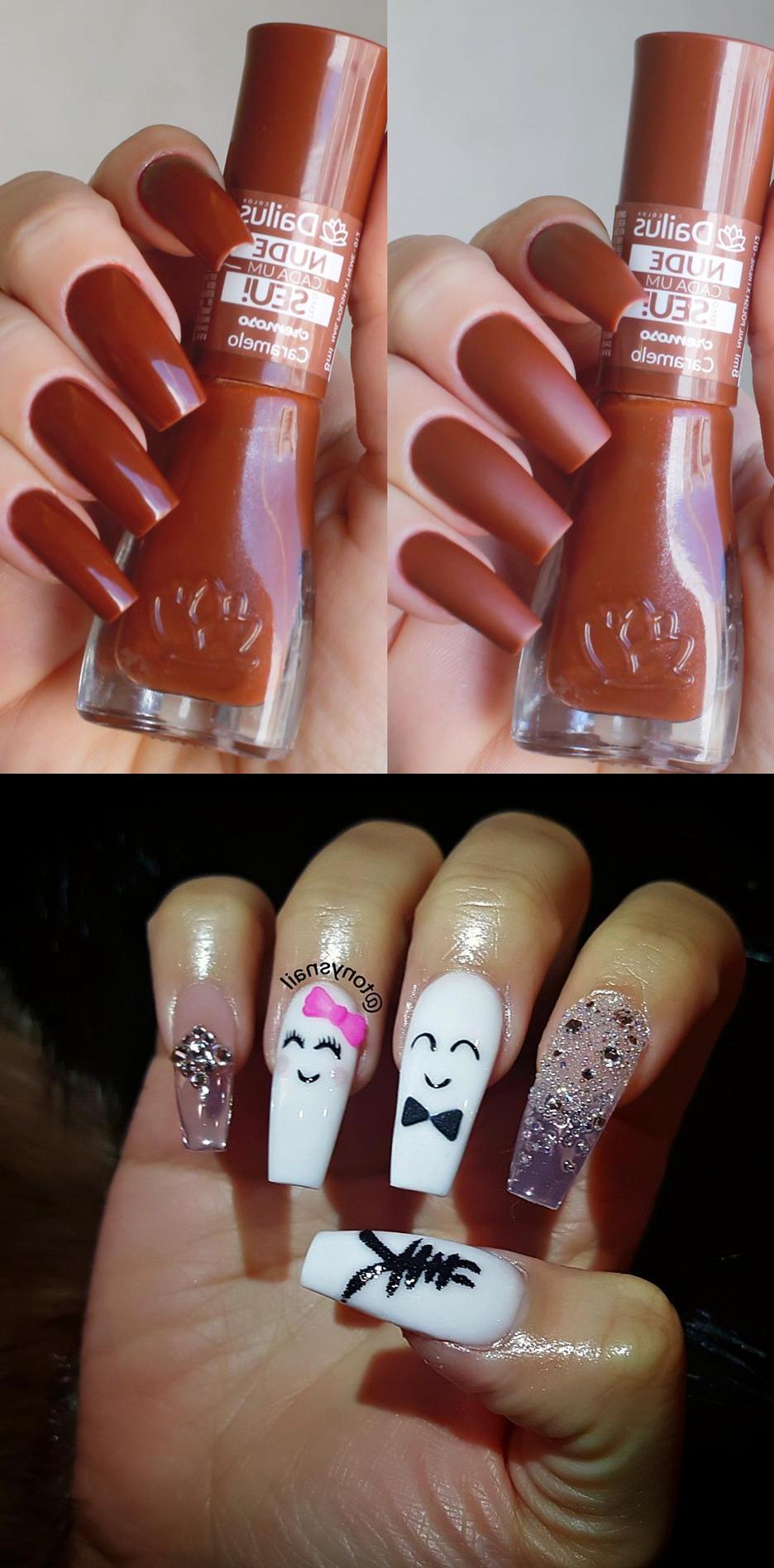 allure nails,short nails,Uma cor, duas opque ficam lindas! Oww marrom bonitocor , Caramelo da dailus  Cute nails design , onlyacrylic  