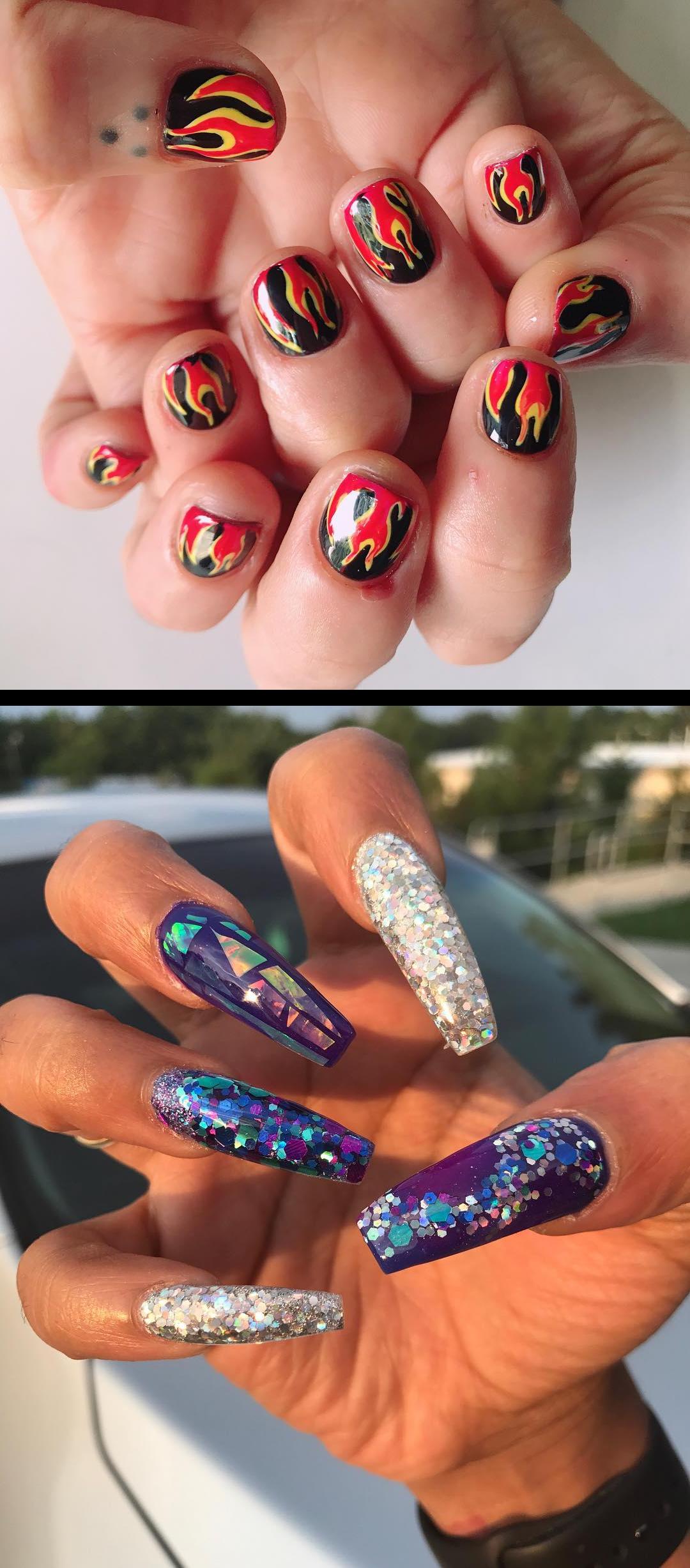 nice nails,tt nails,Shellak on fire Pintadas a mano , latinwitch , nopolish , allacrylic , kreationsbykiki , nails , ncnails , raleighnails , durhamnails , glitter , glitternails , tumblr , nailsofinstagram , nailsoftheday , nailpro , fashion , nailart , nailtutorial , bgdn , blackgirlsdonails , blacknailtechs , naillife , nailsmagazine , tumblrfeature