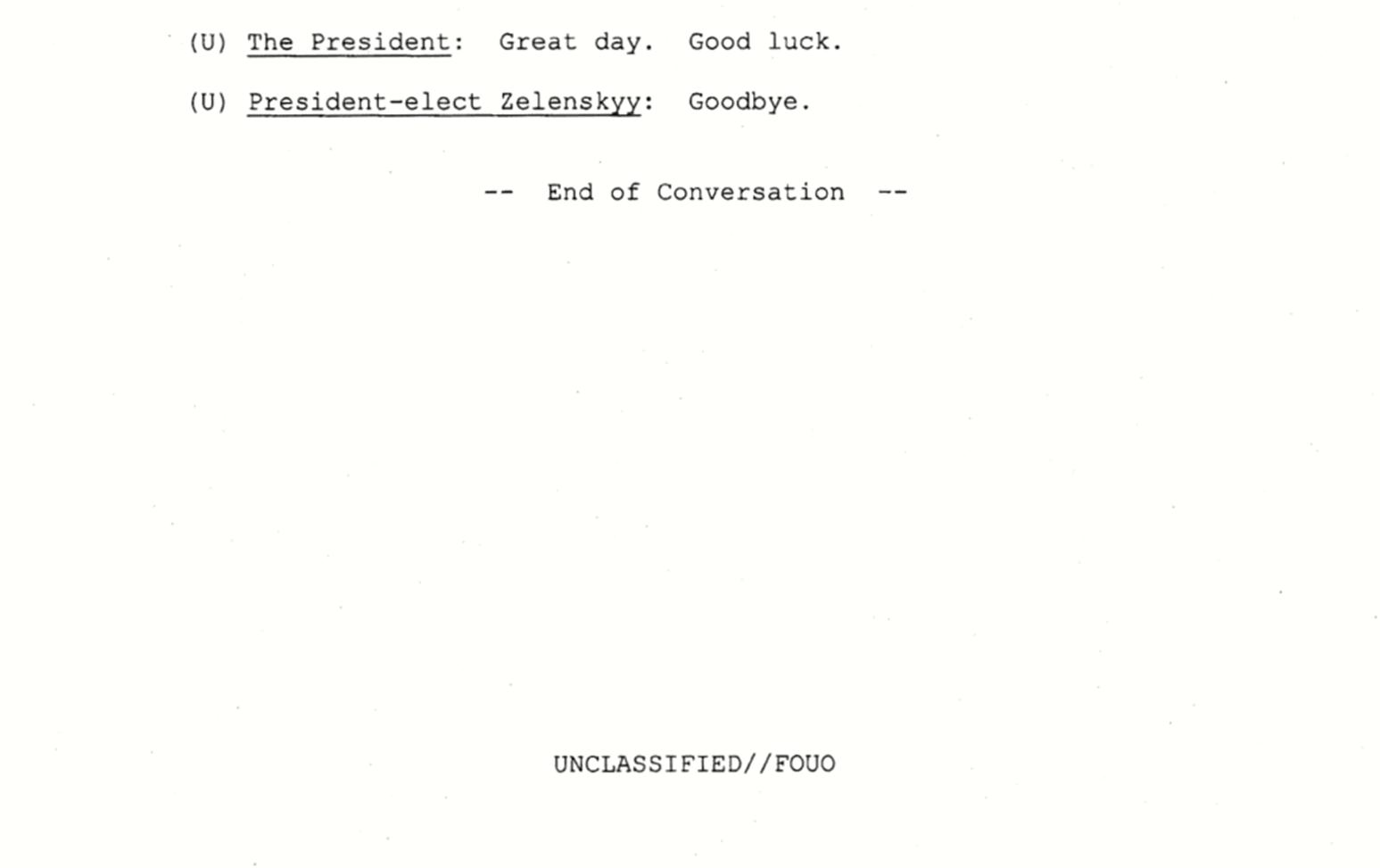 特朗普发布与乌克兰总统首次通话记录