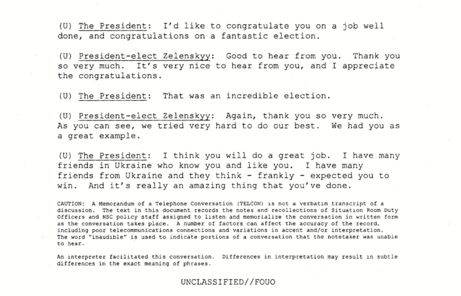 特朗普发布与乌克兰总统首次通话记录
