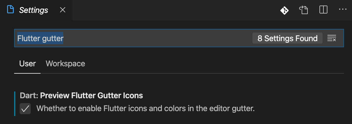 勾选上 Dart: Preview Flutter Gutter Icons 选项