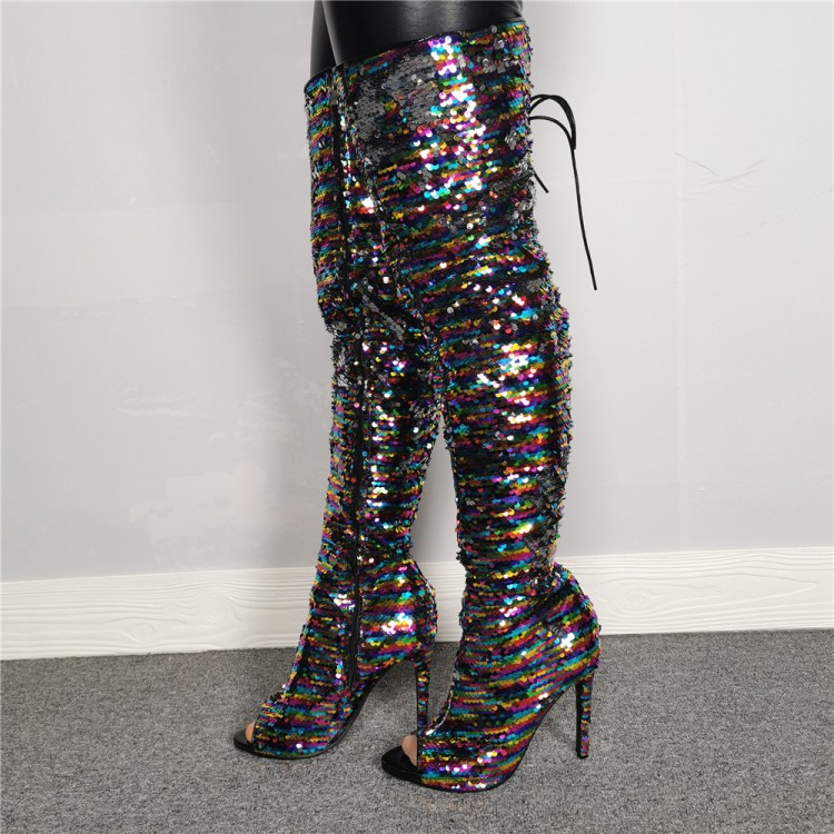 glitter thigh high boots