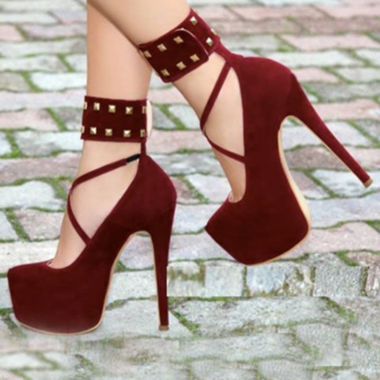 Fashion Women Pumps Faux Suede High Heels Wine Red Shoes Woman Plus ...