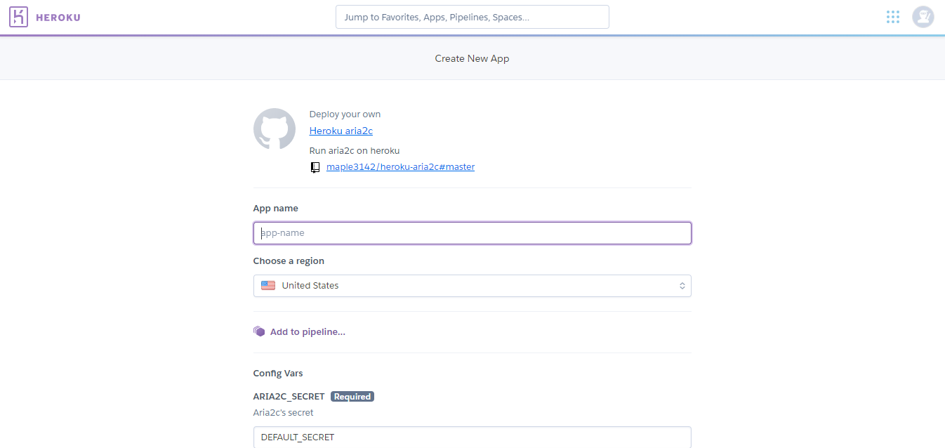 Heroku的创建app页面