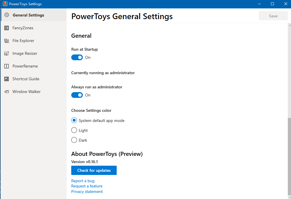 Powertoys设置页面
