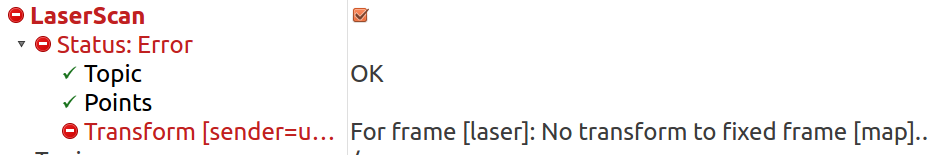LaserScan未正常显示，但tf正常