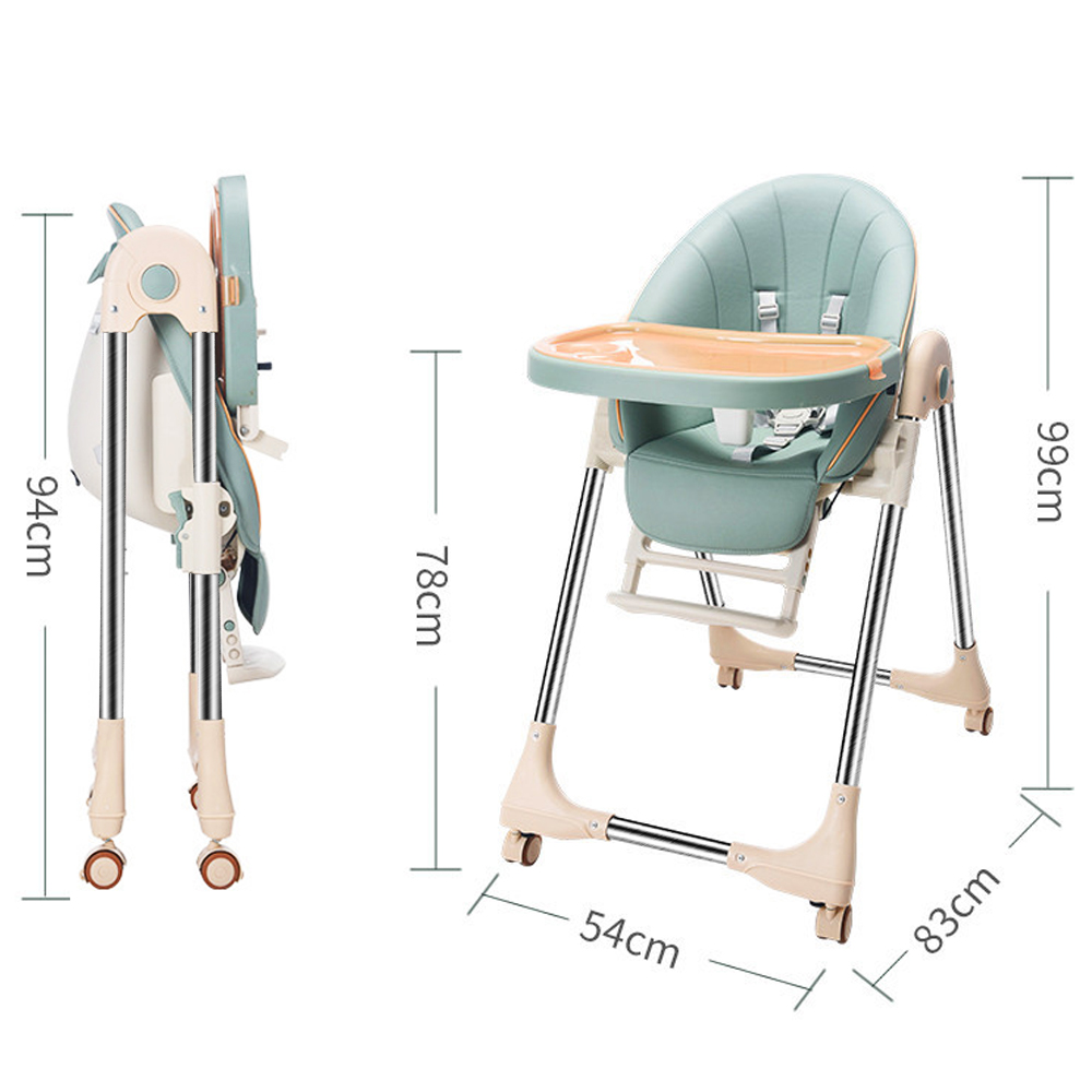 Chaise haute bébé évolutive reglable pliable multifonction confort avec roues - vert