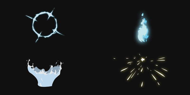 魔法能量攻击火焰水花刀光剑影烟尘卡通视频素材[54]款