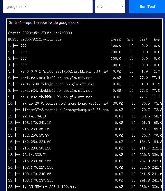 怀疑Vultr韩国机房只接入了日本NTT