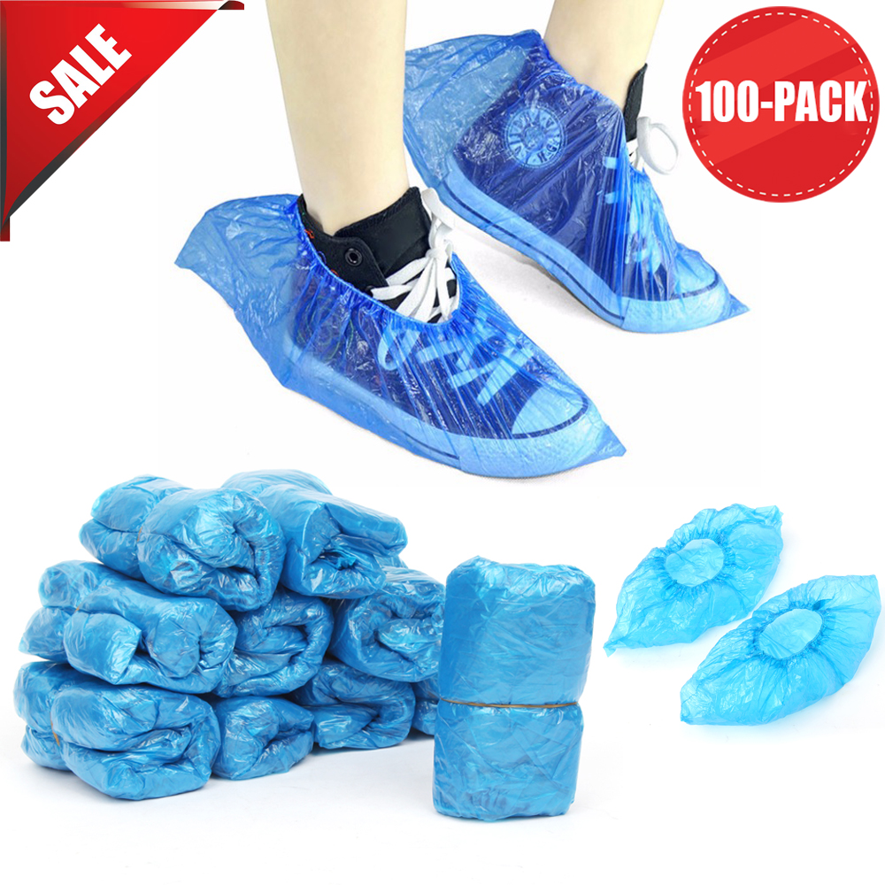 100 Disposable BLUE PVC Plastic Over Shoes Shoe Boot Covers Carpet ...