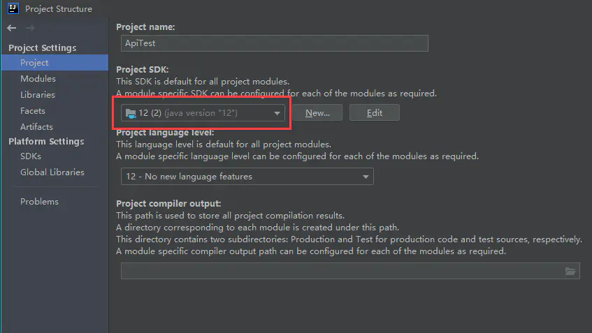 在此处修改project对应jdk