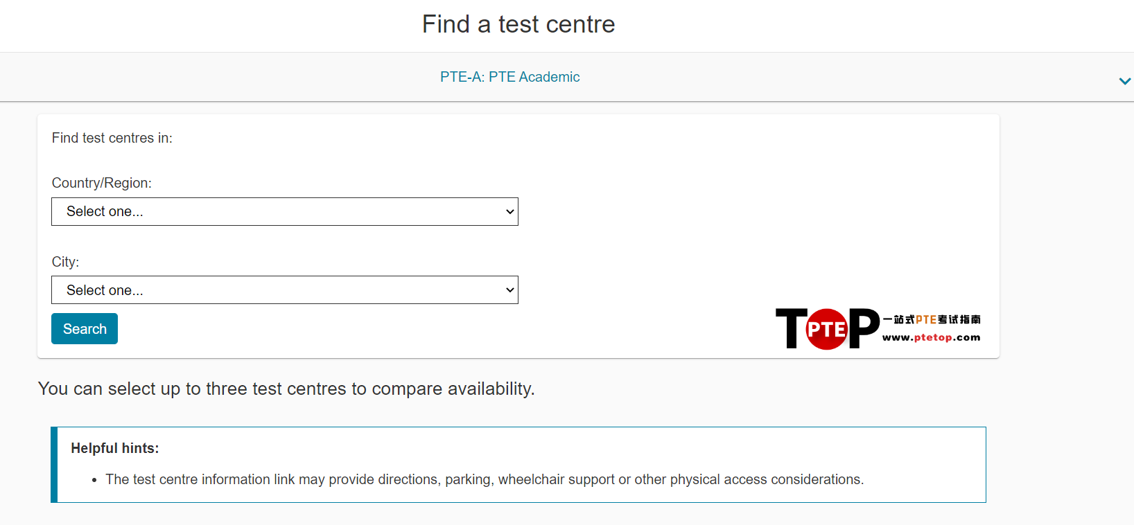PTE报名流程 选择考试地点
