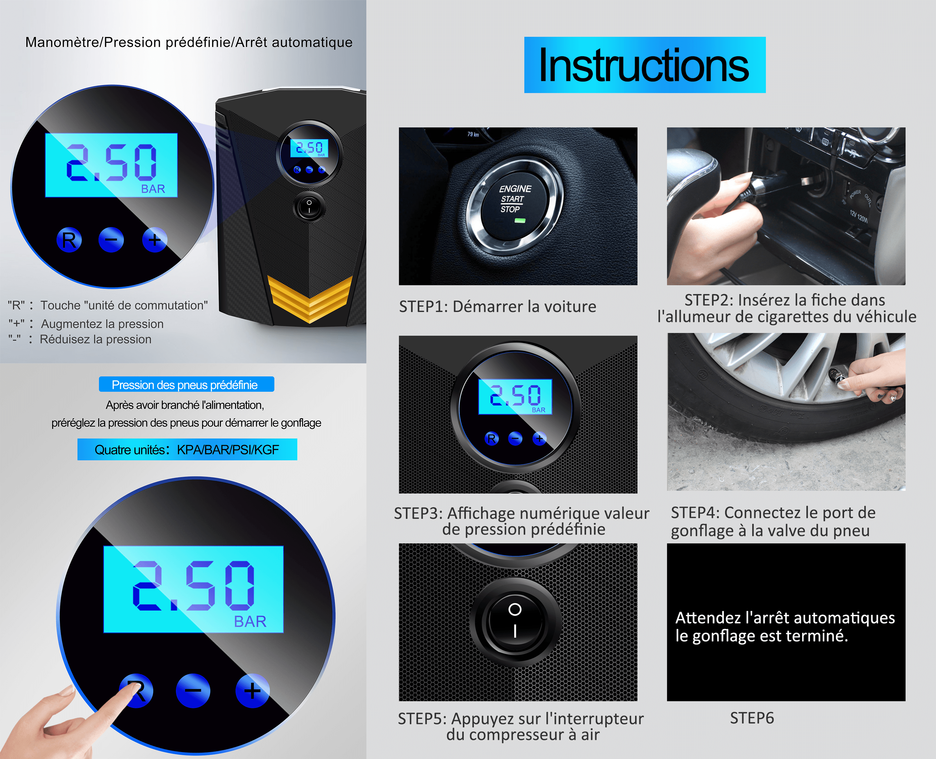 Compresseur d'air numérique pour voiture Ilso - gonfleur de pneus