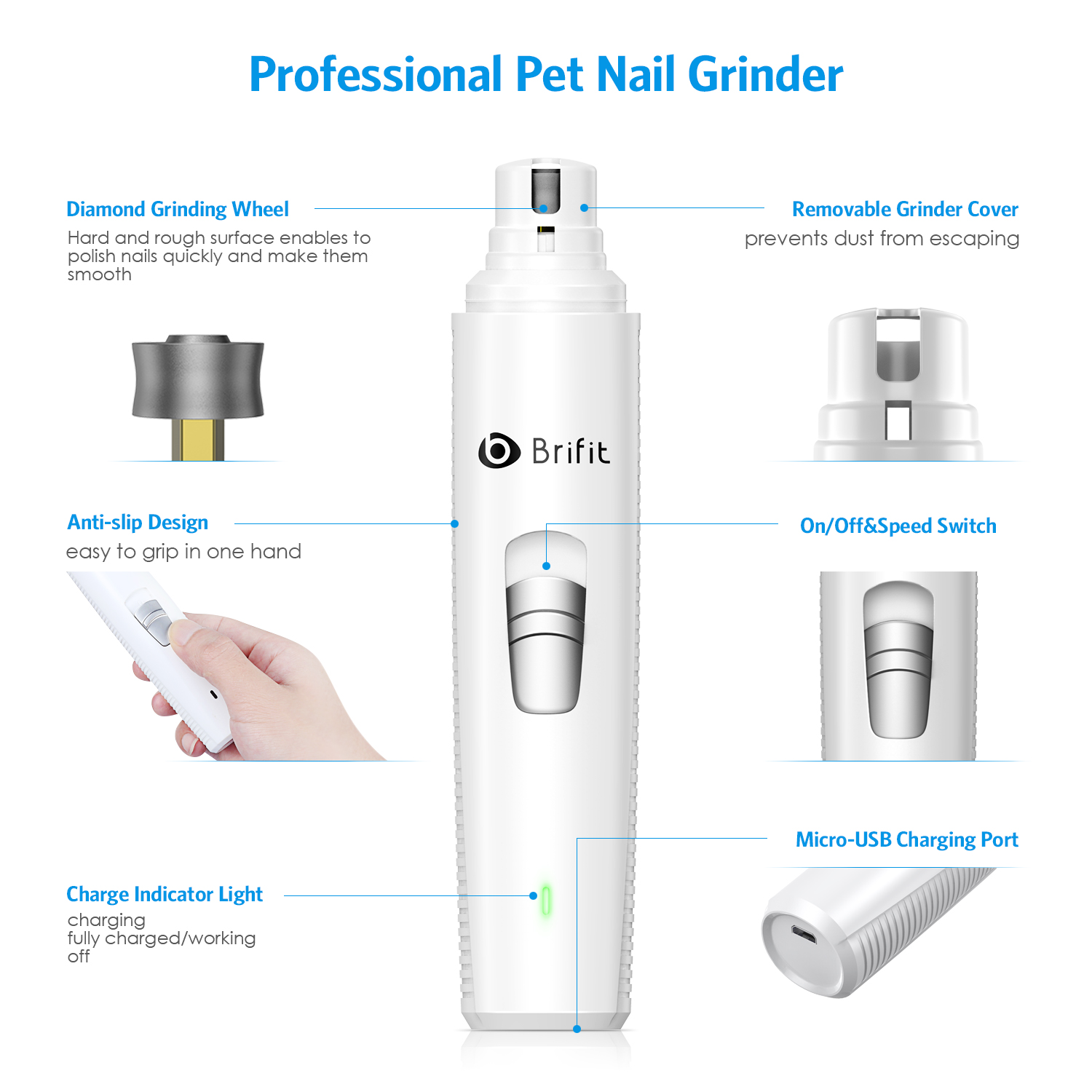 Lime à Ongles Électrique Megainvo 13 En 1 Pour Bébé - 10 Têtes, LED, Silencieuse, Sécurité Optimale