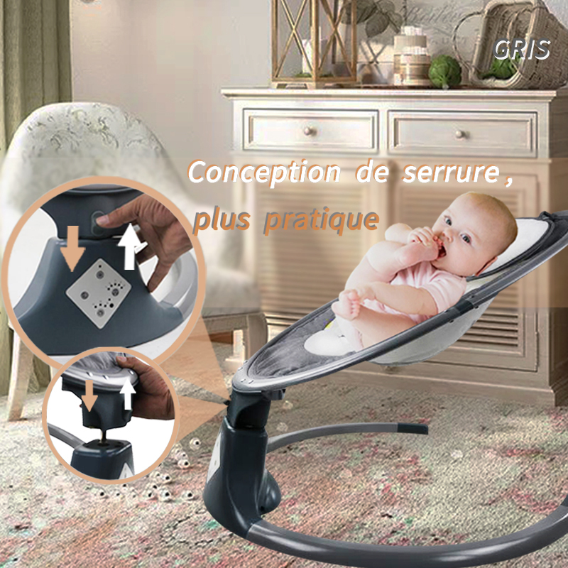 Balancelle bébé électrique, Transat bébé HXEIBUE - 5 vitesses d'oscillation - Télécommande - Timeable 15/30/45 minutes - Gris