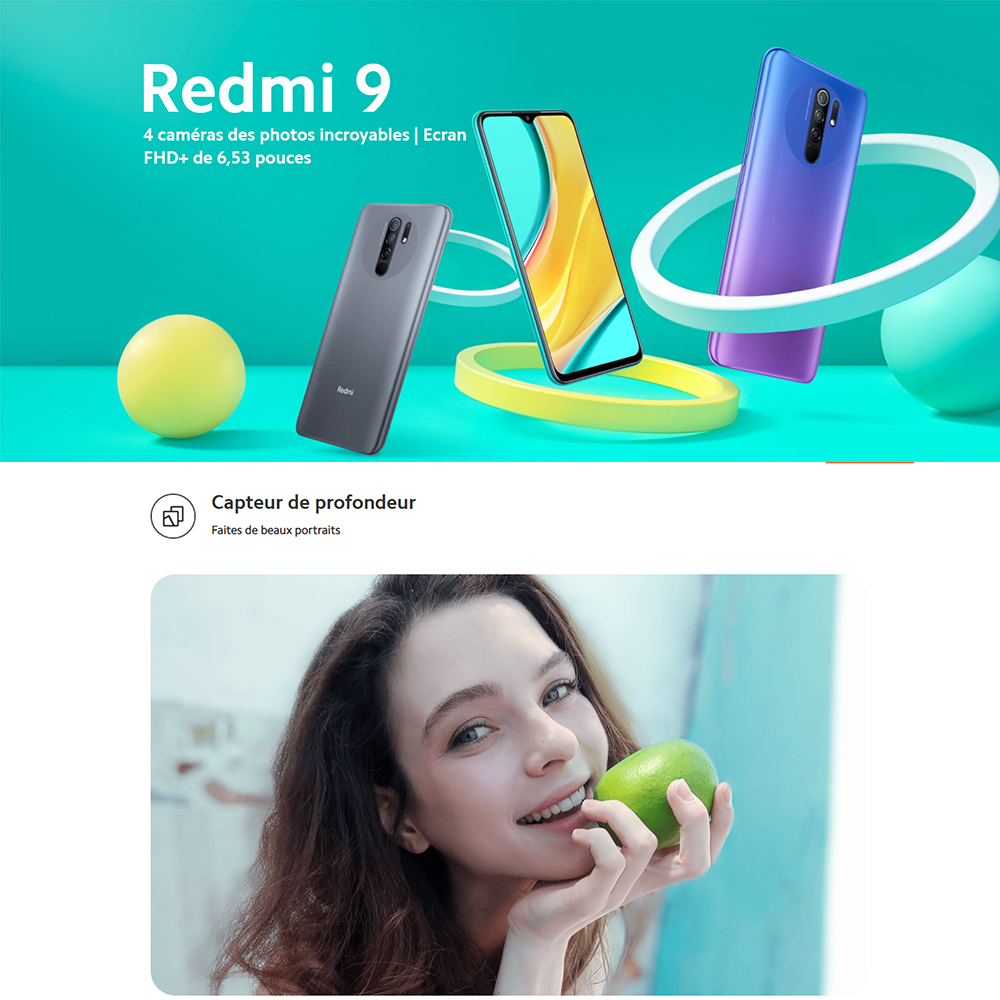 Xiaomi Redmi 9 3Go 32Go Gris Smartphone  Portable 6.53
