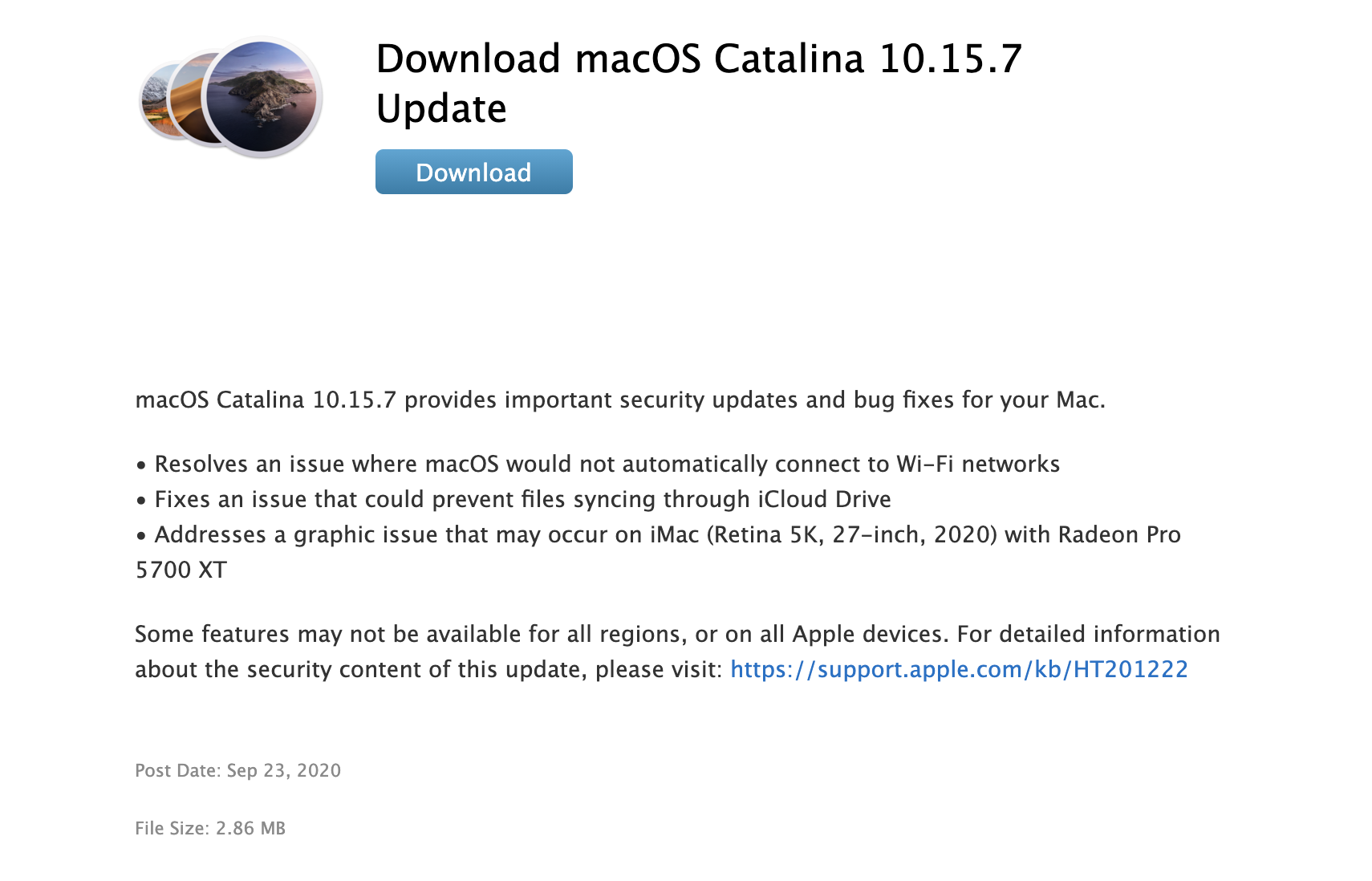 macOS Catalina 10.15.7 Update - File Size: 2.86 MB
