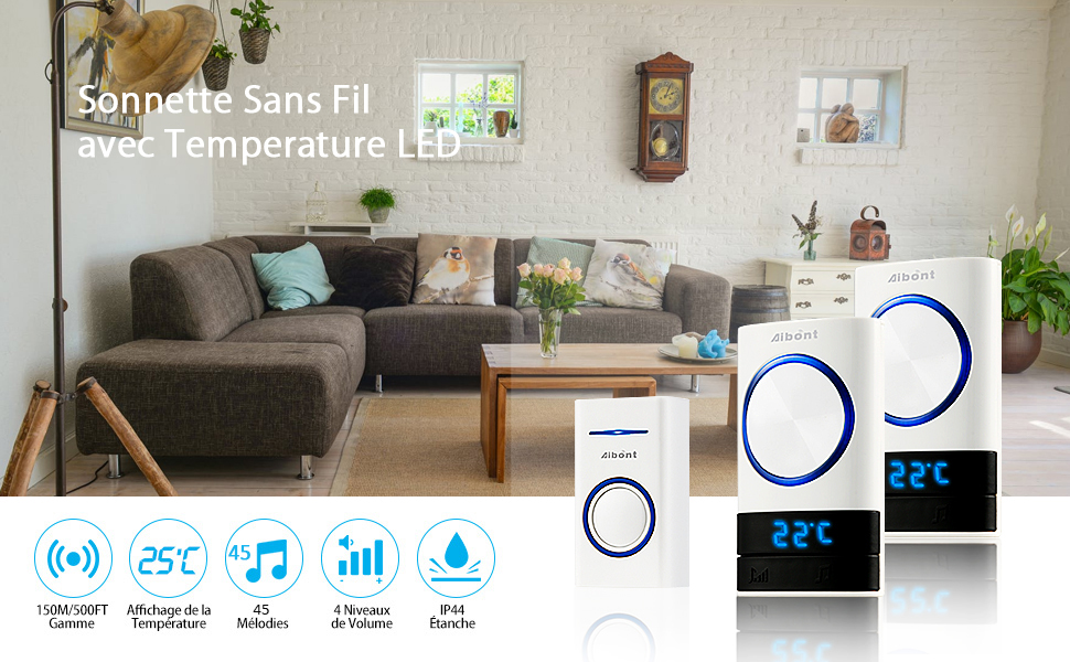 MAGICFOX Sonnette Sans Fil Exterieur Étanche - 2 Récepteurs, Carillon Sans Fil - Affichage Température, Portée De 150M, 45 Mélodies 10 MAGICFOX Sonnette Sans Fil Exterieur Étanche - 2 Récepteurs, Carillon Sans Fil - Affichage Température, Portée De 150M, 45 Mélodies -Dagrand Magasin AAHKMJXYDAFdJAOAIMEbOAch8q5HRpCzgORZx5v8