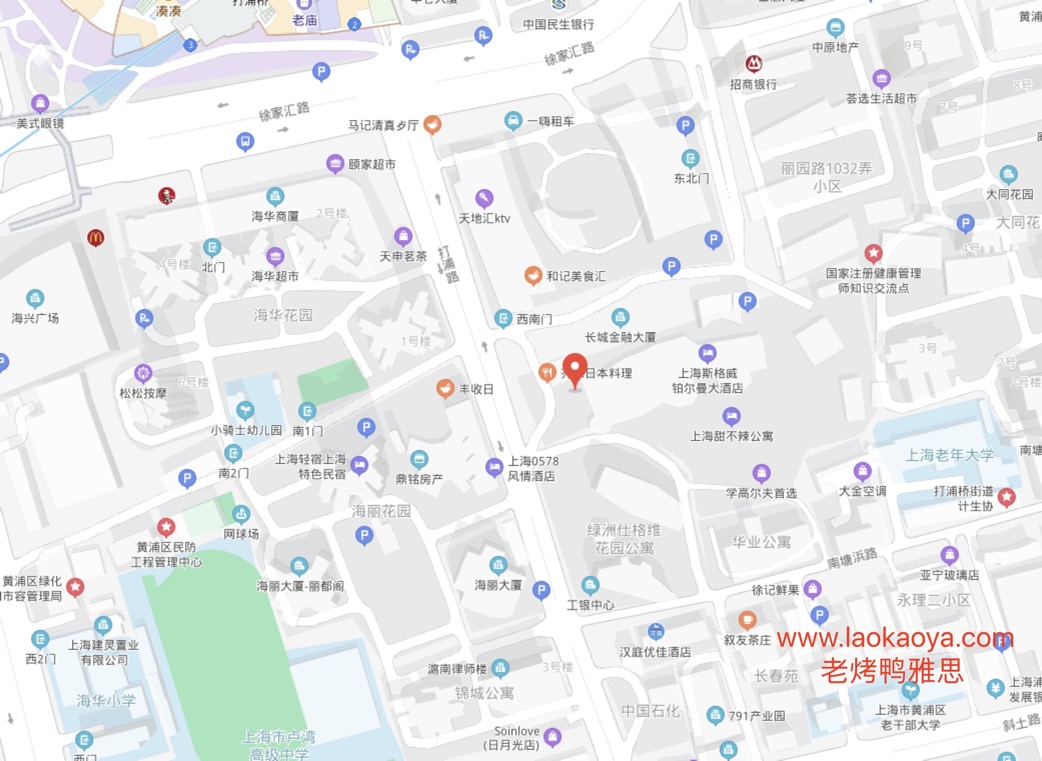 上海黄浦雅思考试点打浦路15号方位图
