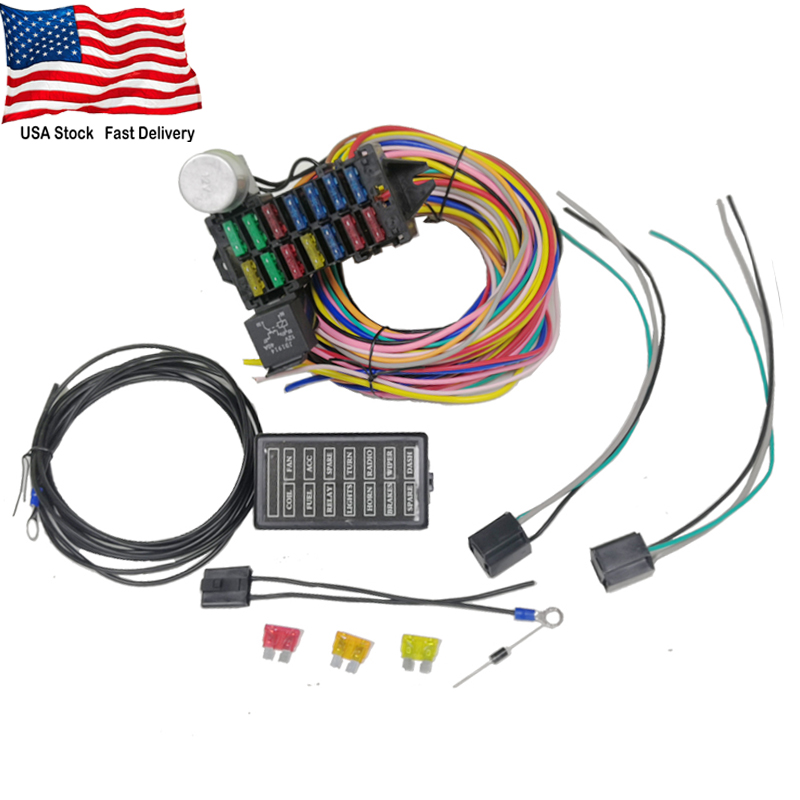14 Circuit Wire Harness For Chevy Ford Muscle Car Hot Rod Street Rat