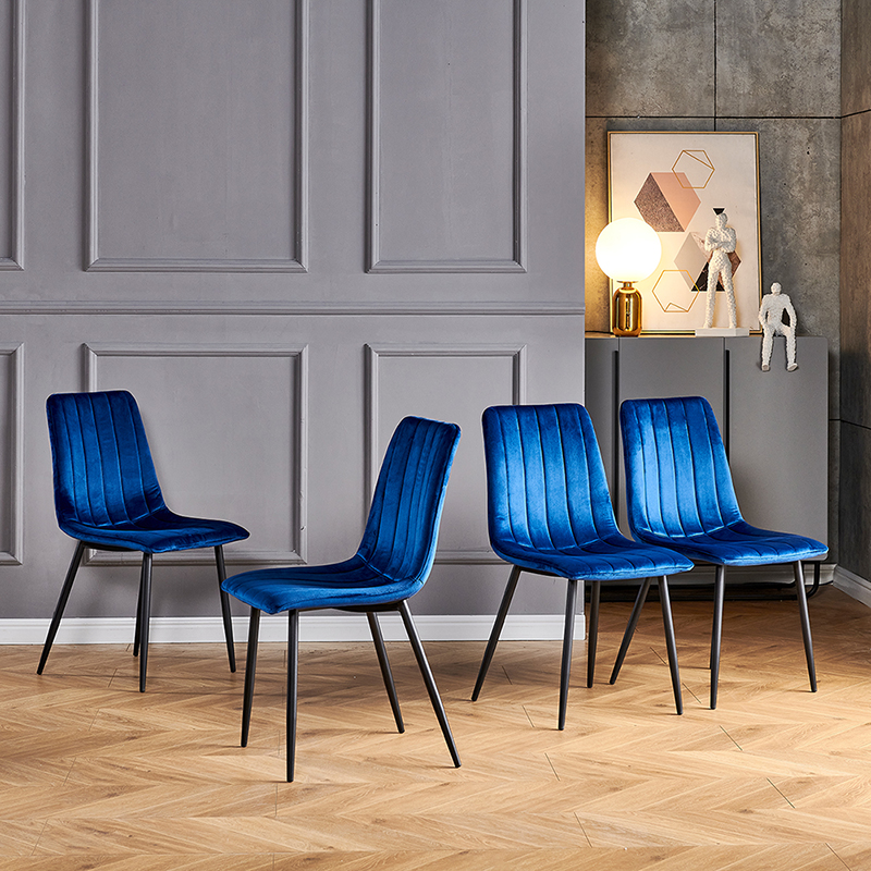 4 Pcs Blue Velvet Dining Chairs Accent Chairs Padded Seat Kitchen ...