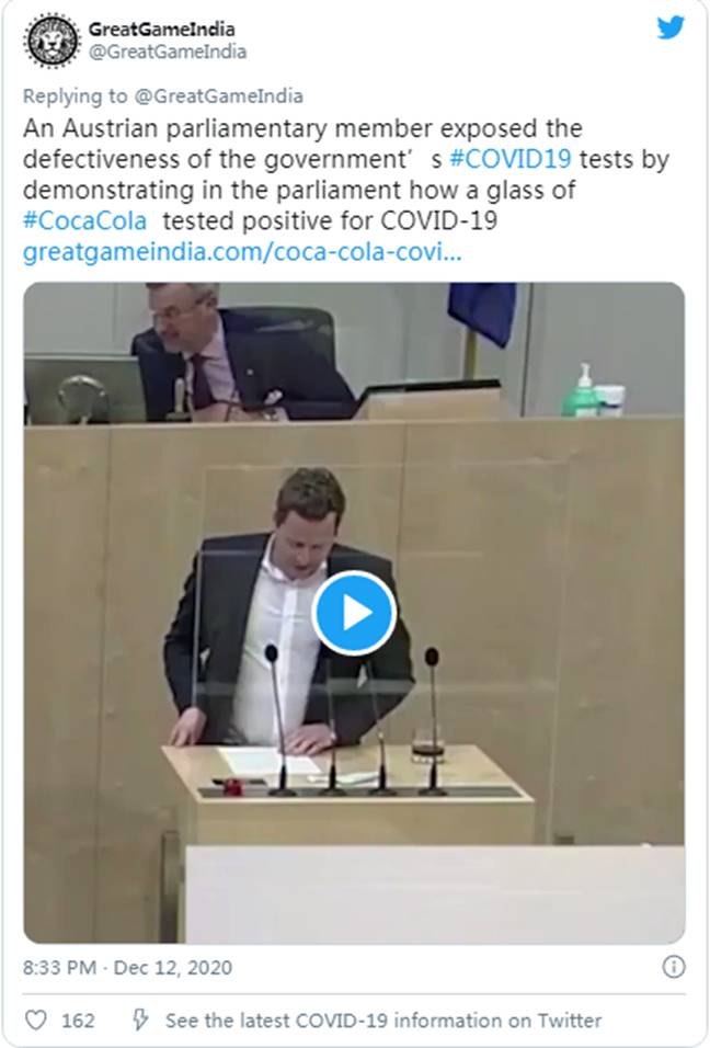 奥地利议会可口可乐检测2019冠状病毒疾病呈阳性