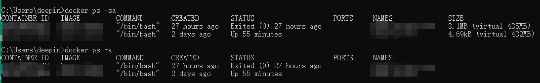 docker ps -a与docker ps -as