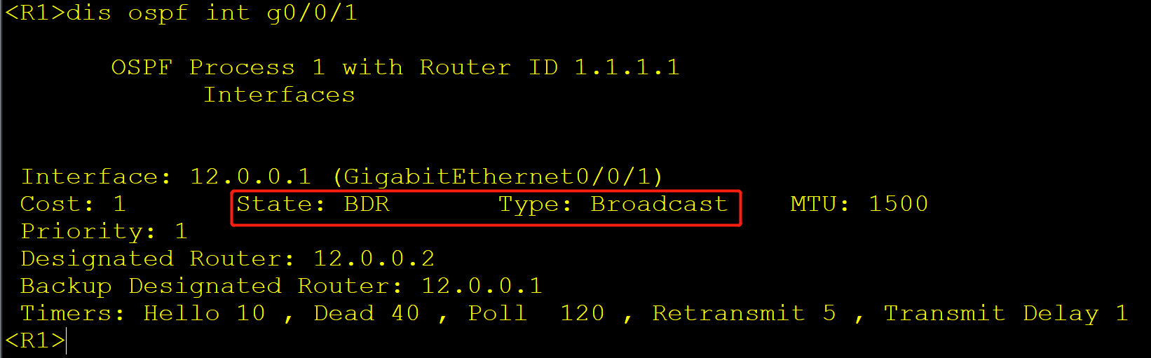 atl OSPF网络数据类型Broadcast