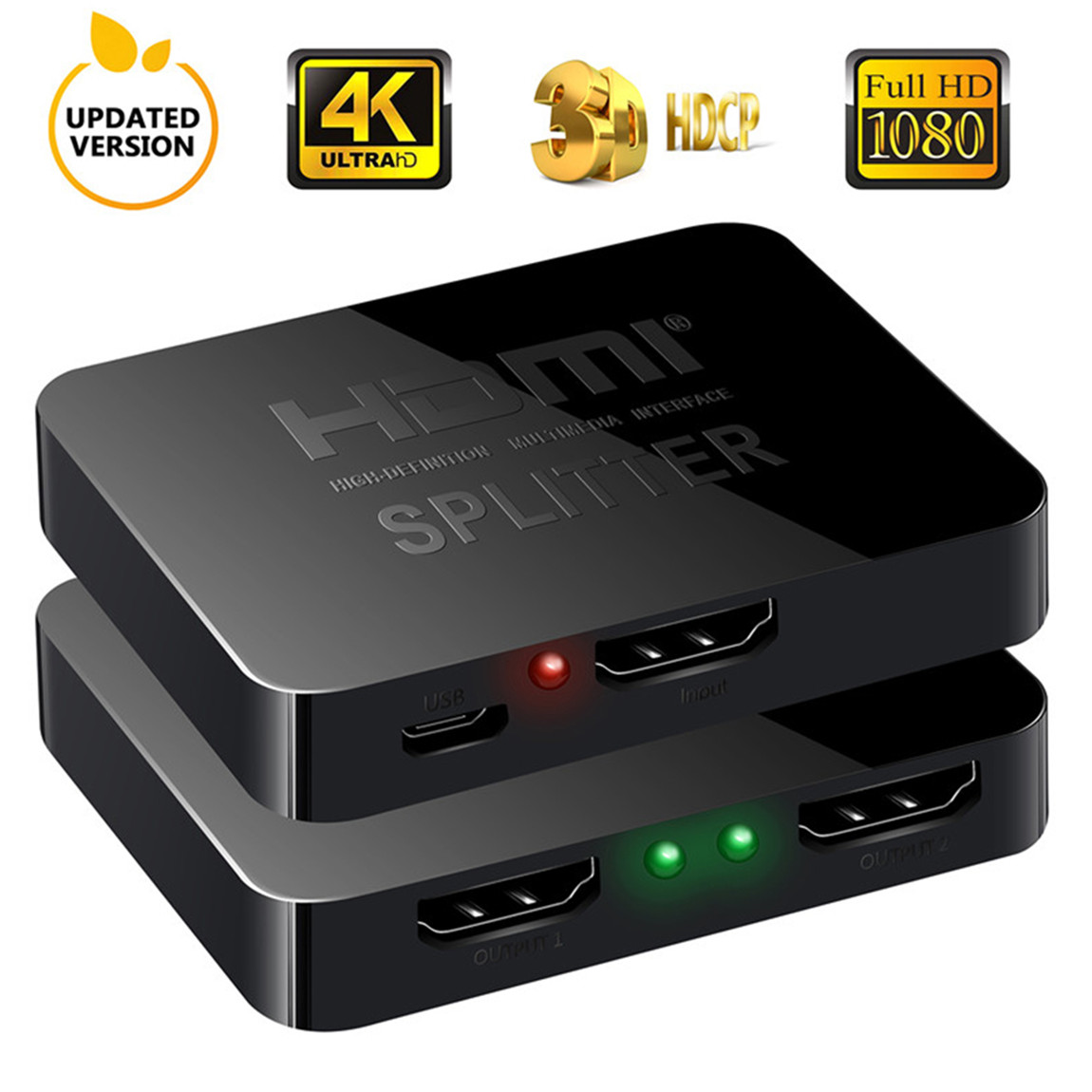 Tilfældig relæ enkemand HDMI Splitter 1 in 2 Out, 4K HDMI Splitter for Dual Monitors  Duplicate/Mirror Only, 1x2 HDMI Splitter 1 to 2 Amplifier for Full HD 1080P  3D with HDMI Cable (1 Source onto