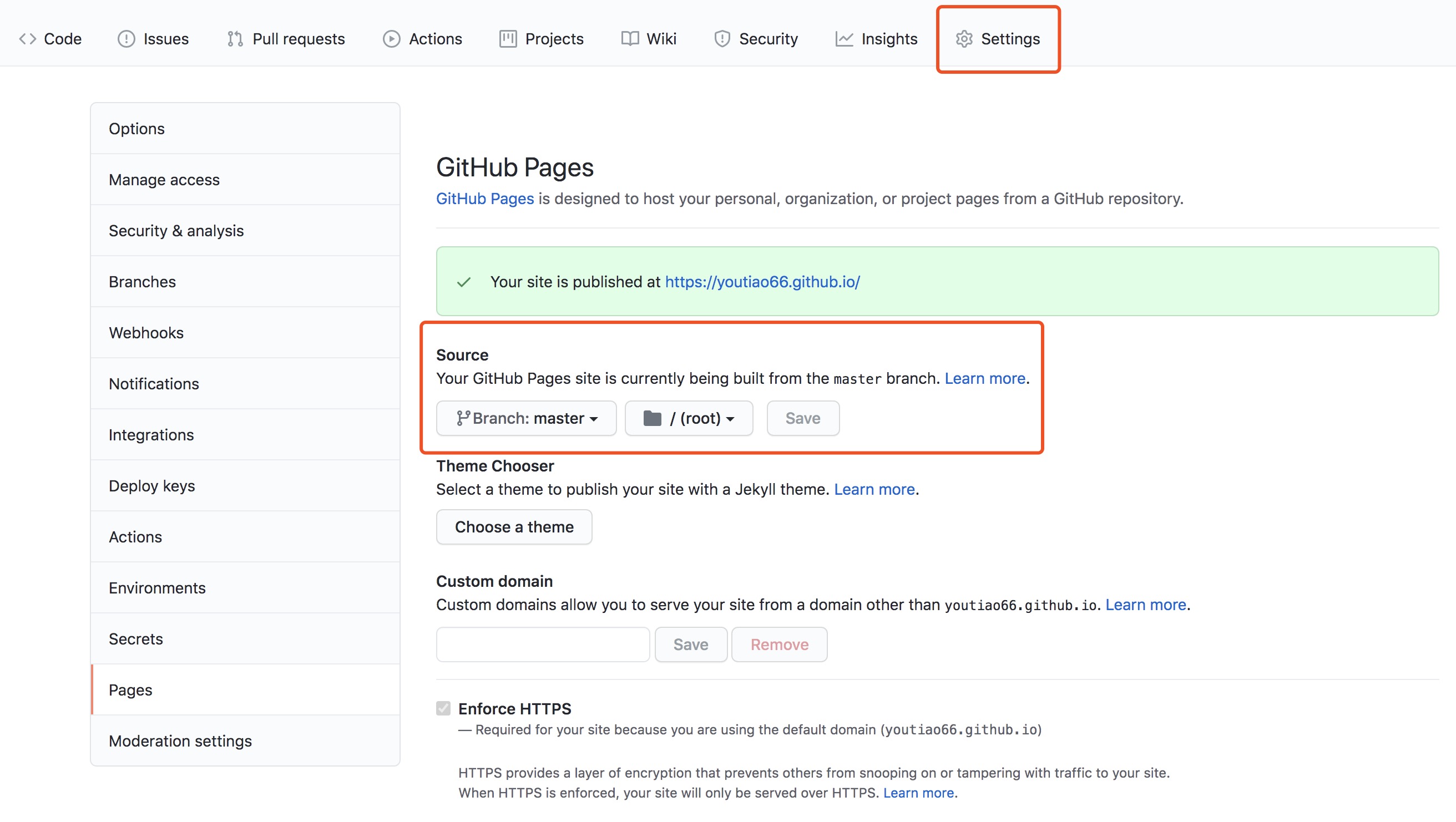 GitHub Pages setting