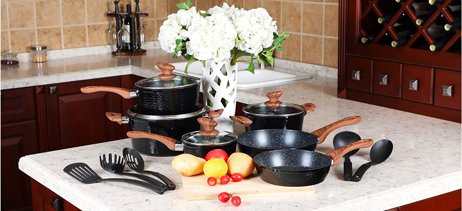 YASHE 13-Piece Pots And Pans Set, Nonstick Granite - View #8