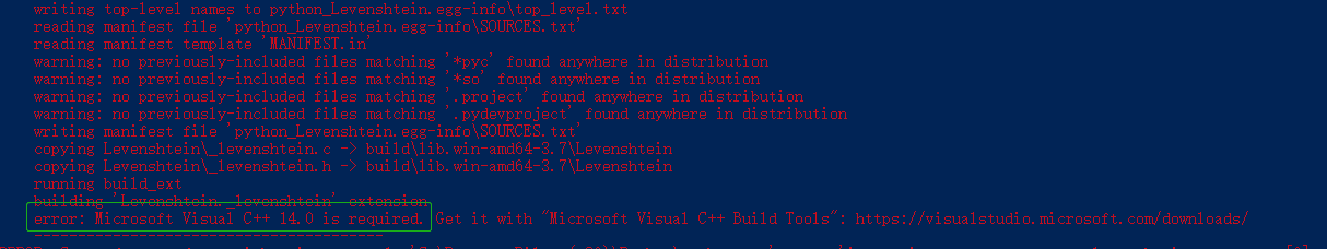 “Microsoft Visual C++ 14.0 is required” 错误信息